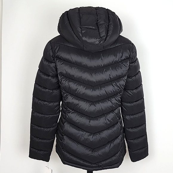 NWT DKNY Women's Black Puffer Hooded Jacket Water Resistant Packable Size L - Picture 2 of 16